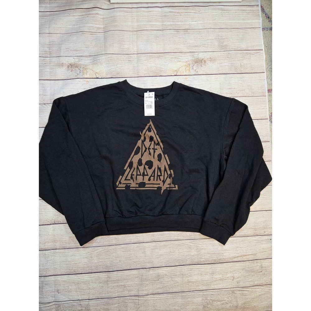 Def Leppard Long Sleeve Black Crew Neck Graphic Print Sweatshirt Size XXL Crop